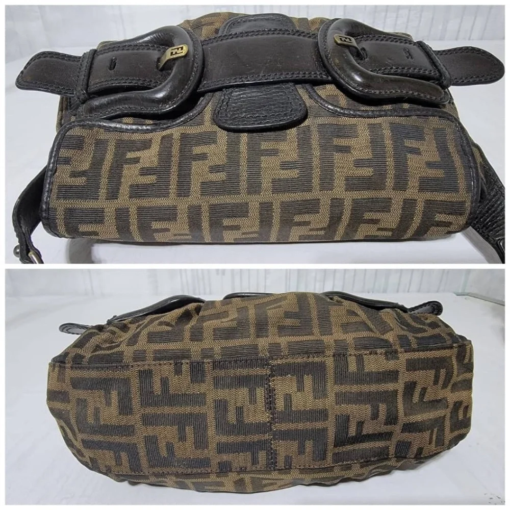 Authentic Fendi Tobbaco Zucca Canvas and Leather B Bis Hobo Shoulder Bag…